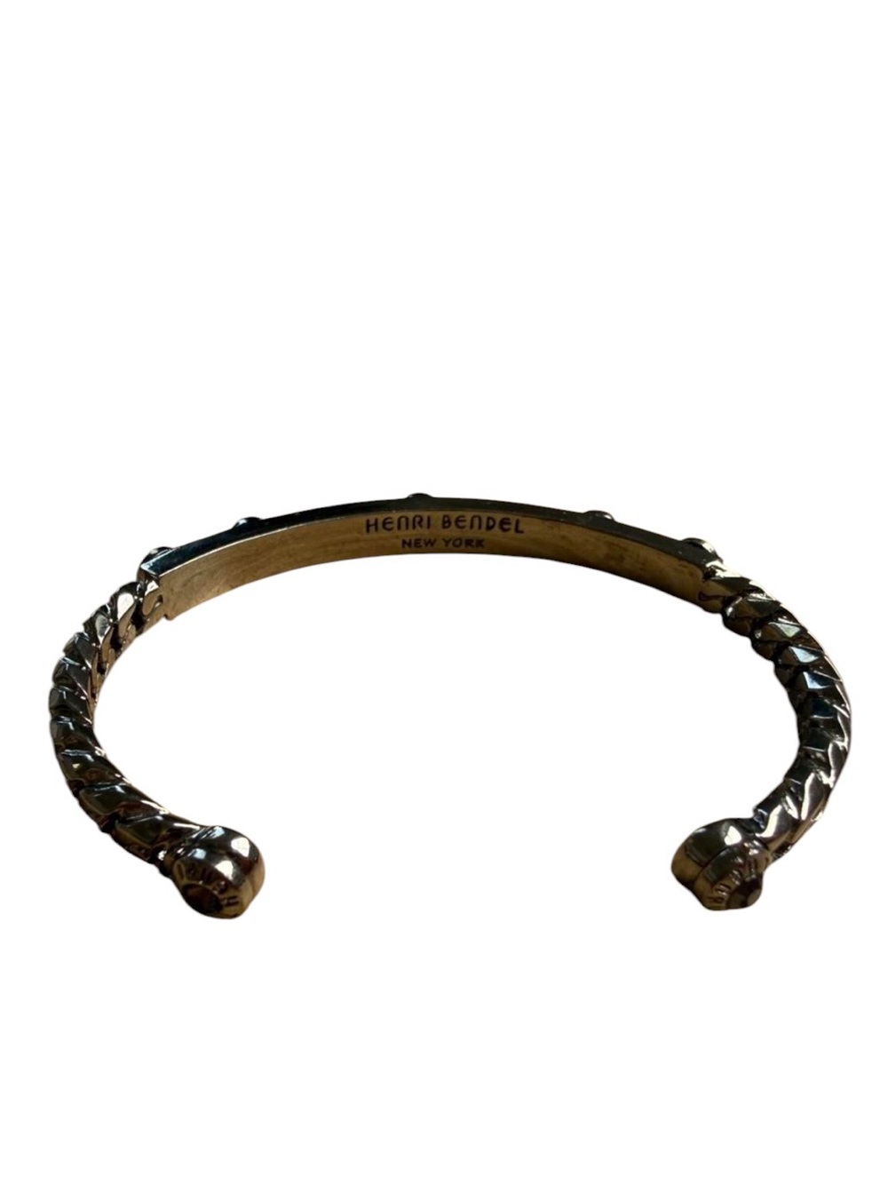 Henri Bendel New York Spiked Cuff Bracelet | Dark Silver-Tone Statement Bangle - Picture 4 of 6